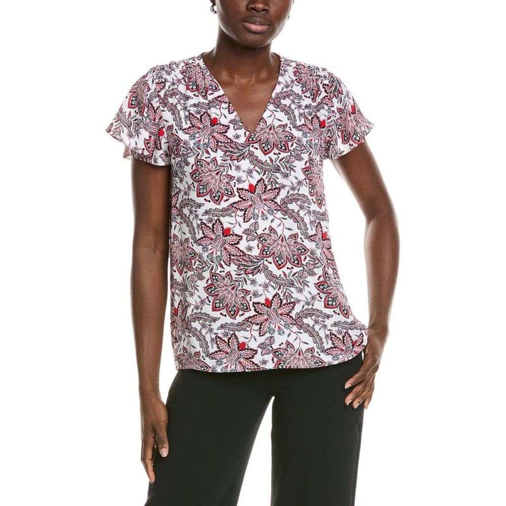 Jones New York Womens Flutter Sleeve Blouse, White